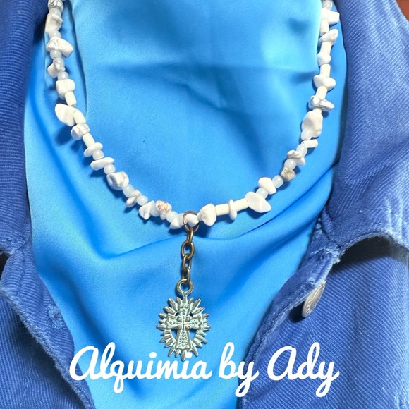 Alquimia Jewelry - RUSTIC CROSS PENDANT WHITE HOWLITE CHOKER NECKLACE